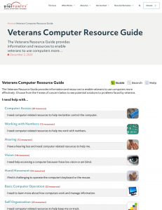 Screen shot of the veterans resource guide webpage